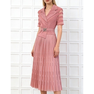 Abito <span class=keywords><strong>da</strong></span> donna estivo 2026 nuovo stile casual elegante con colletto a giacca, maniche corte e dettagli in rete a pieghe, modello versatile - Product Image 6