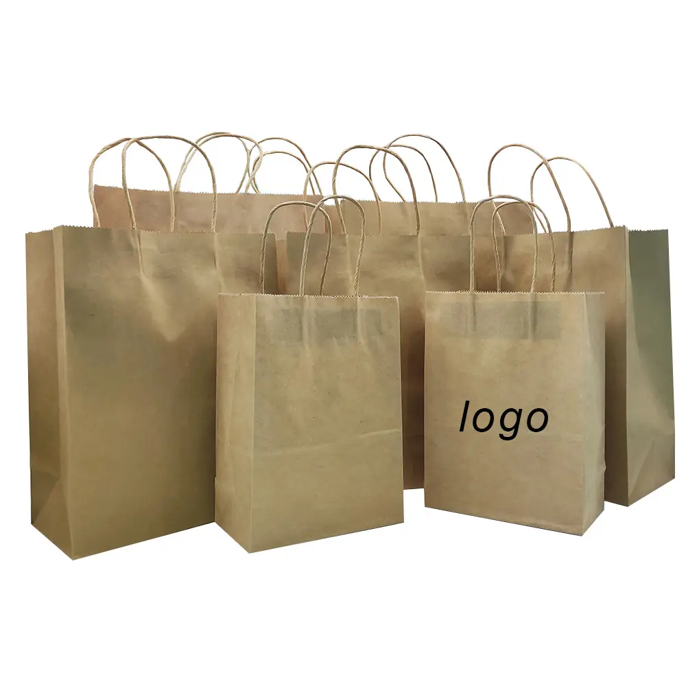 100% पुनर्चक्रण योग्य पर्यावरण-अनुकूल पेपर बैग हैंडल क्राफ्ट पेपर बैग क्राफ्ट पेपर बैग कस्टम मुद्रित लोगो सॉलिड टिकाऊ बॉटम ब्राउन CZY