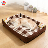 Canapé-lit carré pour animaux de compagnie, vente en gros d'usine, lavable, en coton et lin, coussin de soutien pour chien et chat, antidérapant, rembourrage en coton PP, support OEM ODM
