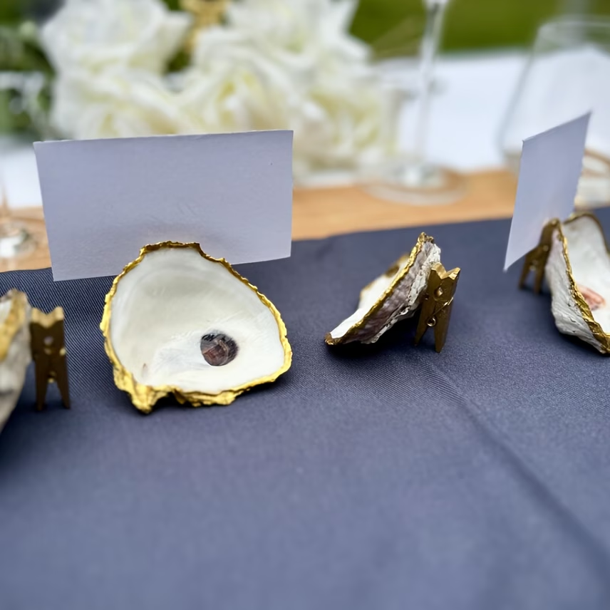 Clip d'invitation en coquille d'huître doré 6 pièces