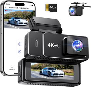 Camera hành trình trước và sau 4K với tầm nhìn ban đêm, <span class=keywords><strong>WiFi</strong></span> kép, ứng dụng điều khiển, hộp đen xe hơi & camera xe cộ - Product Image 1