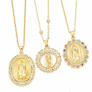 Personality Women's Jewelry Accessories 18K Gold Plated Micro Zircon Virgin Mary Pendant Necklace