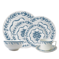 Service de table en céramique à motif floral bleu et blanc, assiettes en porcelaine fine personnalisées, tasses à thé et à café, soucoupes, vaisselle de table – Vente en gros