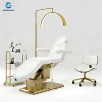 Lit de spa facial médical blanc de luxe en or pour salon de beauté, 3 moteurs électriques, lit de thérapie cosmétique inclinable