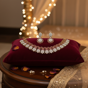 Silver Plated Brass Zircon Kundan Ethnic Wedding Engagement Bridal Gift Jewelry <b>Set</b> Choker Necklace Drop Earrings Tikka Third - Product Image 3