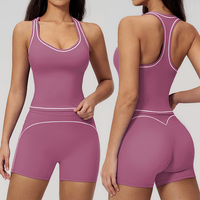 Ensemble de yoga à bordures contrastées, soutien-gorge de sport à double bretelle et short taille haute, en Spandex brossé, tenue de sport 2 pièces