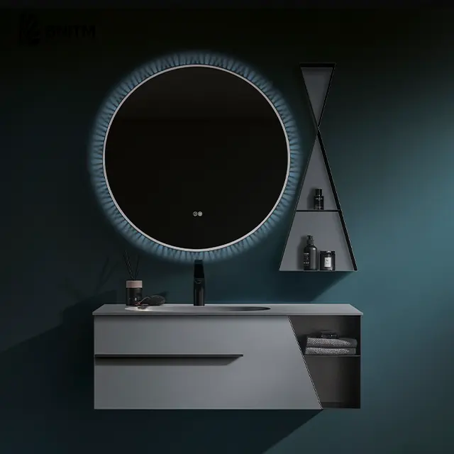 BINTM 현대 디자인 안티 김서림 304 스테인레스 스틸 분지 화장대 콤보 스마트 LED 거울 욕실 캐비닛