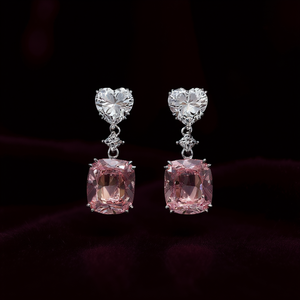 Orecchini Pendenti con Diamante Rosa in Argento 925, Forma a Cuore, Quarzo Rosa con Montatura a Griffe, Gioielli Romantici da Sposa per Donne - Product Image 2