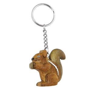 Portachiavi in legno a forma di scoiattolo, ciondolo animale in miniatura per chiavi e borse - Product Image 1