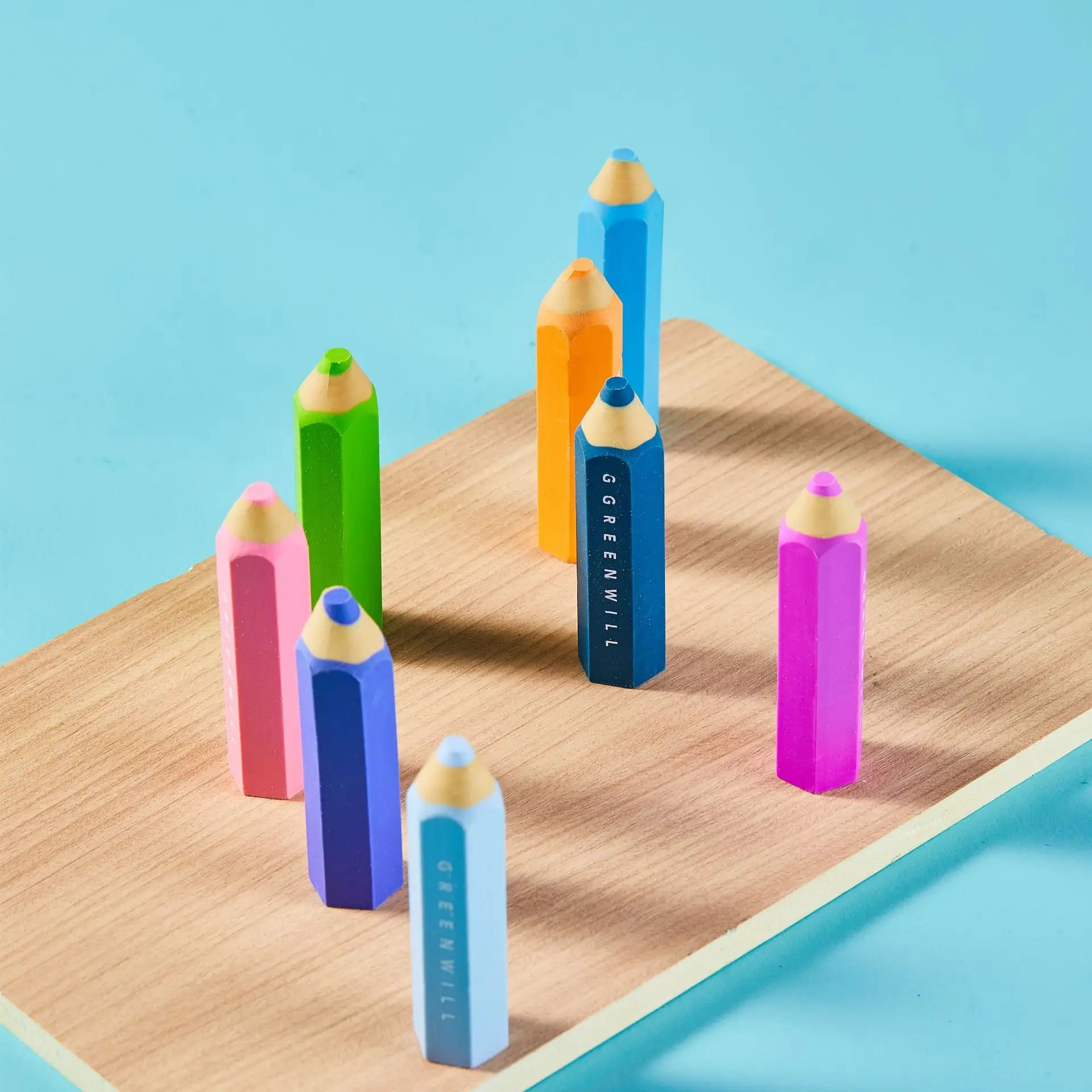 학생들의 미술 그림을위한 창조적 인 육각형 연필 모델링 무지개 색 특수 사무실 연필 지우개