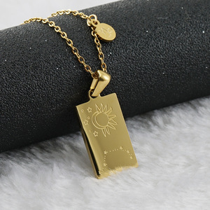 Non Tarnish Waterproof 18k Pvd Gold Plated Stainless Steel Jewelry Engraved Zodiac Sign <strong>Tarot</strong> Card Pendant Necklace for Women