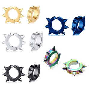 Pendientes de clip de acero inoxidable con forma de púa, estilo punk geométrico, joyería para fiesta, multicolor 1215-3 - Product Image 1