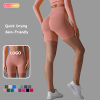 Shorts de yoga à taille haute sans couture avec logo personnalisé, compression, taille élastique, extensibles dans quatre directions, séchage rapide, respirants, en Spandex/Nylon