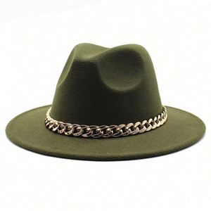 Wholesale Wide Brim Women Fedora Hats for Adults <b>Cheap</b> 27 Solid Colors Polyester Fedora Hats With <b>Chain</b> - Product Image 4