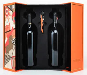 OEM Custom di lusso a doppia apertura vino riciclabile rettangolo rigido regalo Set confezione in lamina d'oro goffratura di vino di lusso