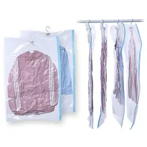 Custom Clear Plastic Zipper Clothes Hanger Hanging Space Saver Vacuum Seal Compression Big Packaging Storage Bag For Clothes