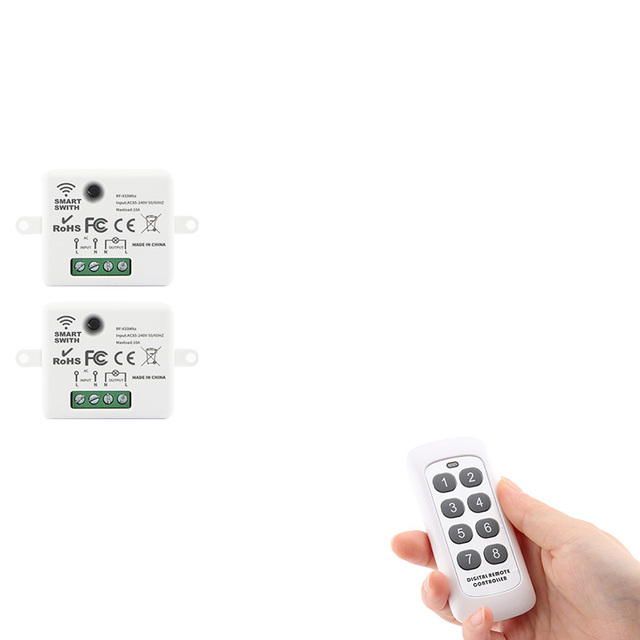 Smart Switch Mini Wireless Light Electrical 433MHZ RF 8 Key Remote Control Relay 2 Receiver Home Led Lamp ON/OFF 220V