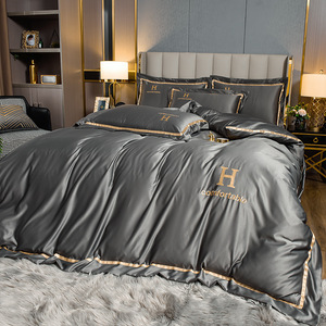 Tùy Chỉnh Thêu Polyester Lụa Bộ Đồ Giường Đặt Chất Lượng Cao Sang Trọng Duvet Tấm Bìa Tấm Ga Giường Đặt Giường Bìa Bán Buôn Số Lượng Lớn Các Mặt Hàng - Product Image 1