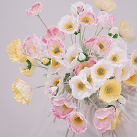 Bouquet de fleurs artificielles de pavot rose à 4 têtes, toucher réel, hydratant, pour décoration de salon, ornement de vase
