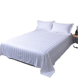 Ağartılmış beyaz 40S 1cm ve 3cm şerit % 100% pamuk 1 adet tek kişilik yatak çarşafı otel hastanesi için yurt