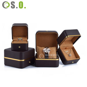 Boîte à bijoux en cuir de haute qualité, marron et bleu, pour mariage, cadeau, emballage personnalisé, vente en gros - Product Image 1