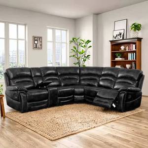 Sofá esquinero reclinable de cuero sintético, muy vendido, con consola de almacenamiento expandible, ideal para la sala de estar. - Product Image 2