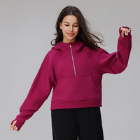 Sweat-shirt à capuche oversize pour femme, de haute qualité, décontracté, uni, à manches longues, pour le sport, avec demi-zip