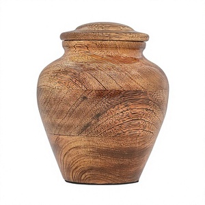 Brown Polished Wood Grain Cremation <b>Urn</b> for Adult Human Ashes with Lid Memorial <b>Urn</b> Decorative <b>Large</b> <b>Urn</b> - Product Image 4