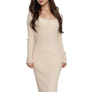 Vestido <span class=keywords><strong>de</strong></span> Punto Ajustado Sexy <span class=keywords><strong>de</strong></span> Alta Calidad Personalizado para Mujer, Vestido <span class=keywords><strong>de</strong></span> Punto <span class=keywords><strong>de</strong></span> Manga Larga con Abertura Lateral, Cuello Cuadrado, Moda <span class=keywords><strong>de</strong></span> Punto - Product Image 4
