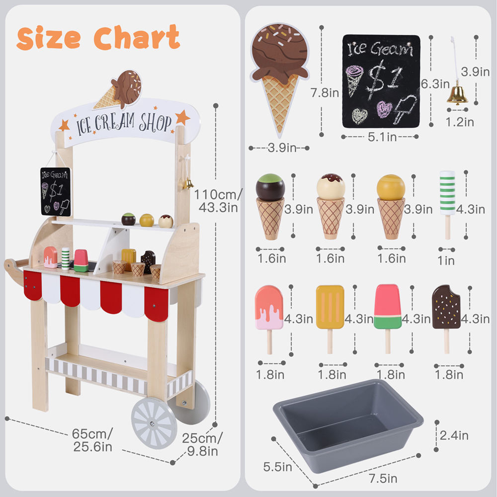 Tiktok Hot Toy Wooden Ice Cream Sales Stand Cart Tricycle Toy Ice