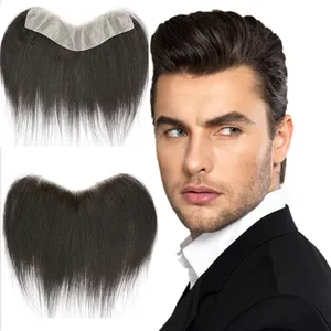 Indian repair thin skin men human hair line pu frontal piece hair patch toupee Hair Fringes Bangs for Men 6 Inches Forehead