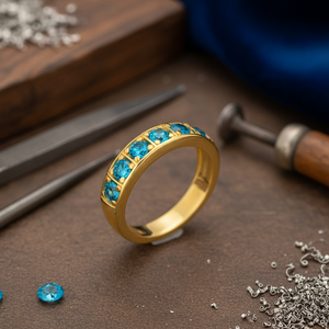 Round Blue Zircon Stone Design Band <b>Ring</b> Handcrafted Turkish Wholesale 925 Sterling Silver Jewelry - Product Image 3