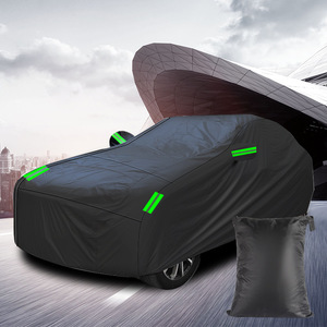 Housse de voiture entièrement noire en tissu Oxford 190T, imperméable, protection UV, avec bandes réfléchissantes pour usage extérieur - Product Image 1