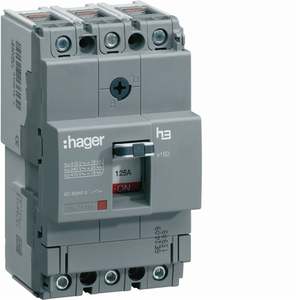 HDA125L ปรับแต่งได้ด้วยเซอร์กิตเบรกเกอร์แบบหล่อขึ้นรูปของ Hagers รุ่น h3 x160 TM 3P 18kA 125A - Product Image 1