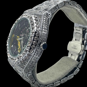 Montre en acier inoxydable de haute qualité avec mouvement à quartz et diamants en moissanite pour hommes, pierres scintillantes VVS, profil élégant, mode haut de gamme - Product Image 3