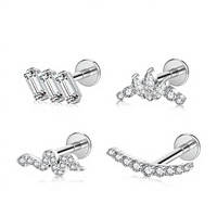 Anting-anting dan anting bibir titanium alloy G23 bertahtakan zircon, perhiasan tindik 009, terlaris, grosir, unisex, modis