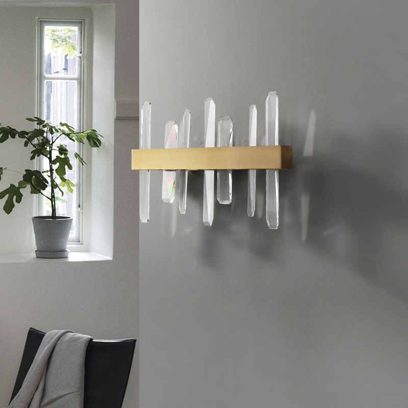Popular Modern Minimalist nordic bed wall lamps crystal glass long tube square wall lamps interior G9 bulbs stair corner light