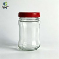 Pot en verre transparent incurvé de 230 ml avec col à vis pour miel, confiture, sauce chili, emballage alimentaire