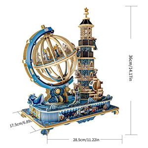 Boîte à musique <span class=keywords><strong>Globe</strong></span>, plus de 200 pièces, <span class=keywords><strong>puzzle</strong></span> en bois <span class=keywords><strong>3D</strong></span>, modèle musical rotatif, kit de bricolage, cadeau pour adultes de 14 ans et plus - Product Image 2