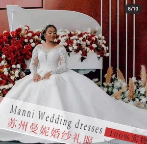 Vestido de Novia Blanco Puro de Alta Calidad con Cola, Estilo Africano 2026, con Encaje - Product Image 3