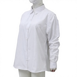 Camisa de Popelina Blanca Sólida Extra Grande Personalizada para Mujer, con Cuello de Botones, Manga Larga, 100% Algodón, Estilo Casual de Negocios, para Oficina, Uso Diario, Verano, OEM - Product Image 4