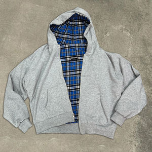 Mode Plaid Pull À Capuche Unisexe Boxy Heavyweight Zipper Hoodie Designer Personnalisé Surdimensionné Coton Réversible Zip Up Hoodie - Product Image 4