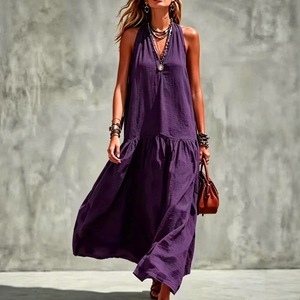 Vestido informal con cuello en V, sin mangas, de color sólido, con cintura elástica, largo, para mujer, Europa, América, Sudeste Asiático, tallas S, M, L, XL, XXL - Product Image 2
