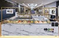 Kiosque alimentaire de dessert en pierre de quartz de style luxe vitrine de beignets en gros petit centre commercial conception de kiosque alimentaire à vendre