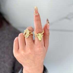 Mode Vintage Zirkoon Diamant Oorlogspaard Ossenkop Vorm Charm <span class=keywords><strong>Ring</strong></span> 18k Goud Verguld Luxe Open Sieraden Ringensets Heren Dames - Product Image 2