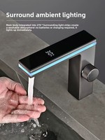 Robinet de lavabo moderne en cuivre à trou unique avec écran LED, lumière d'ambiance, capteur de température numérique intelligent, noyau de valve en céramique