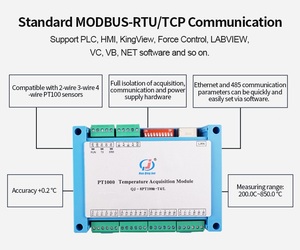 Módulo de Adquisición de Temperatura Huaqingjun de 8 Canales PT1000, RS485 LAN MODBUS RTU/TCP, Resistencia Térmica para Sondas PT1000 QJ-8PT1 - Product Image 3