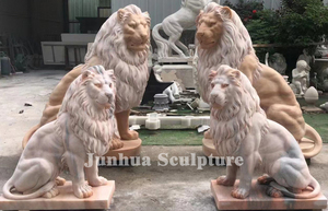 Par de Esculturas de Animales Grandes para Exteriores, Estatuas de Leones Sentados de Mármol para Entrada de Puerta - Product Image 6