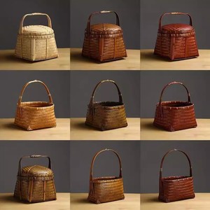 Hand Woven <b>Bamboo</b> <b>Basket</b> Rectangle With Lid Small Portable Storage For Outings Spring Autumn Use - Product Image 1