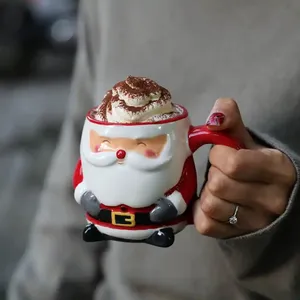 EXTRAWORLD Tasse à café en céramique rouge de Noël de 16 oz avec motif bonhomme de neige pour la décoration de la maison - Product Image 3